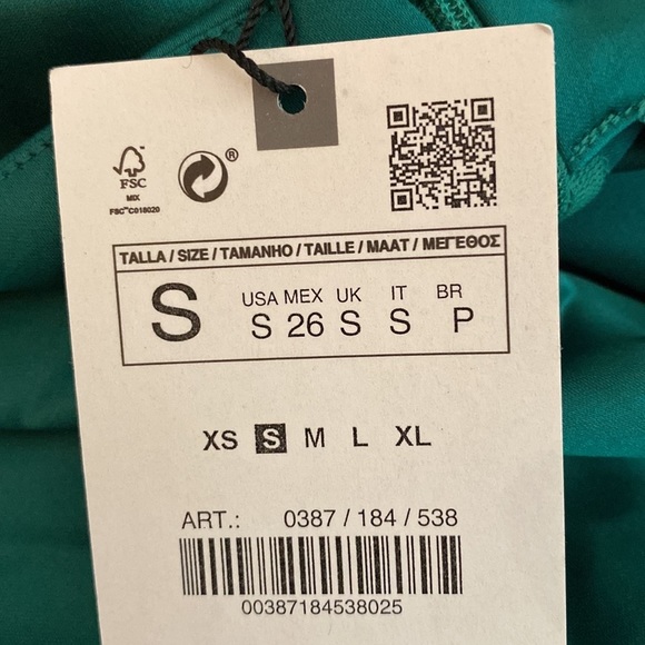 🌹NWT. Zara Satin Effect Green Ruched Mini Dress. Size S - Picture 11 of 13